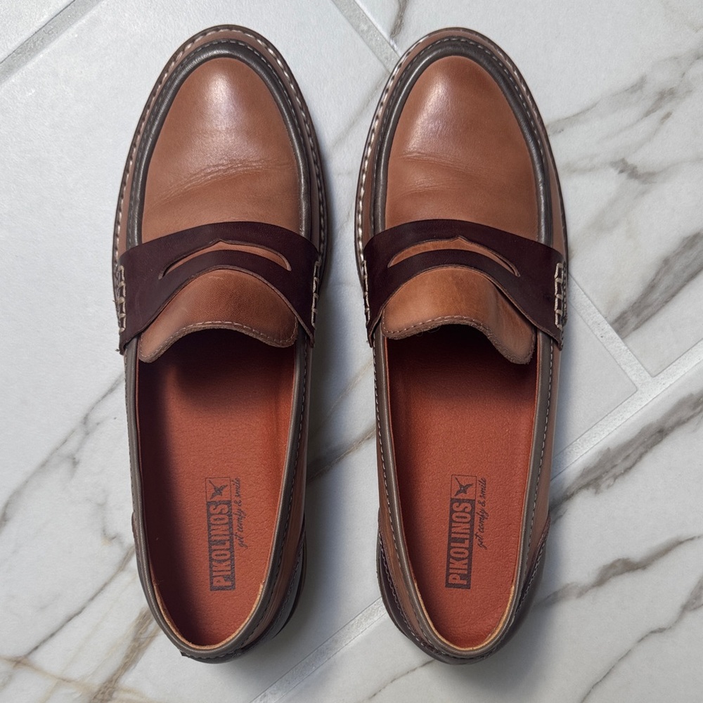 PIKOLINOS Two-Tone Brown Leather Penny Loafers